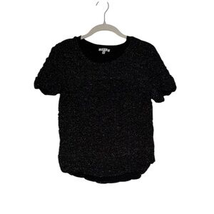 New TCEC Black Sequined Ruched Top Short Sleeve Sparkle